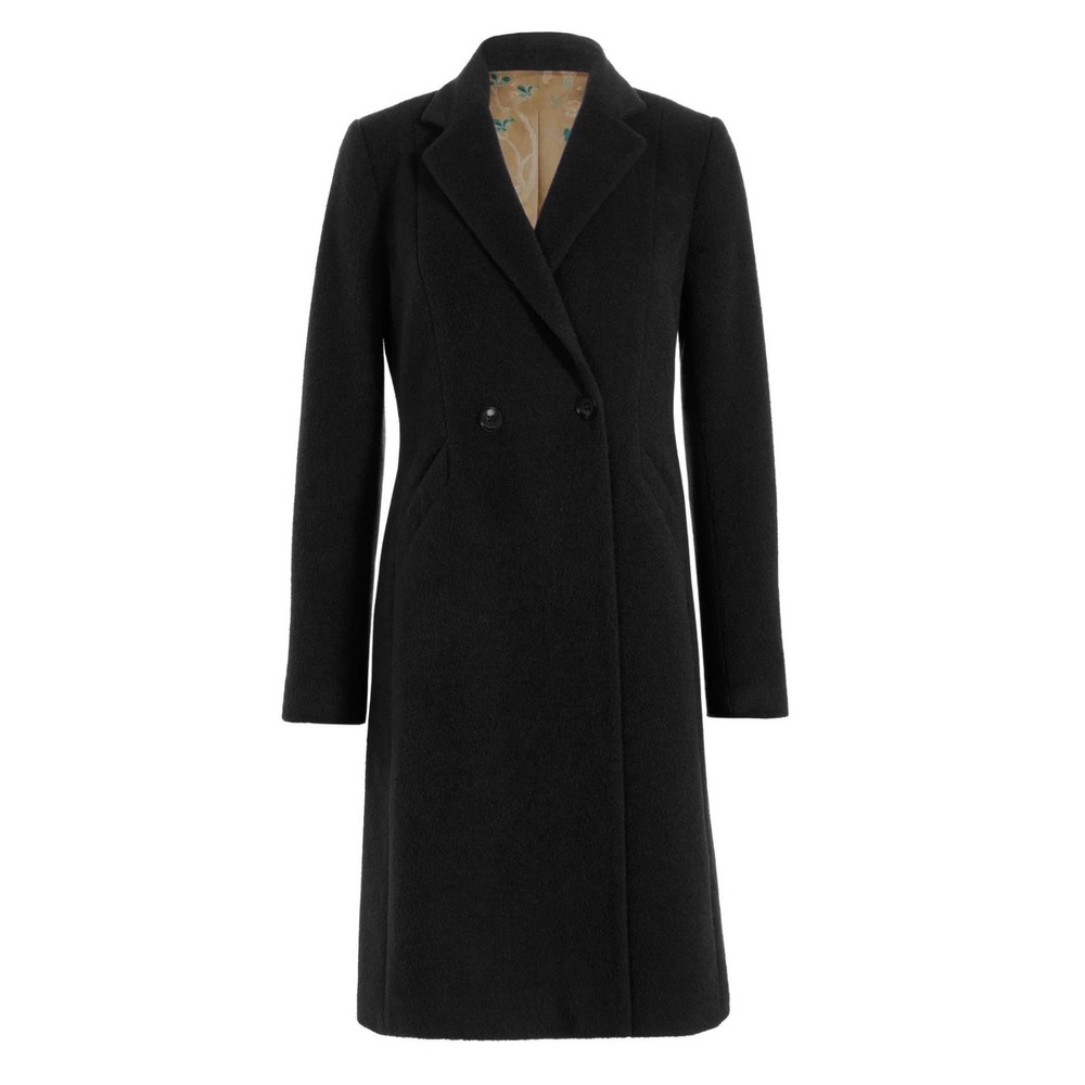 Peruvian Connection Marlborough Coat W14 Black Baby Alpaca Wool Floral Lining